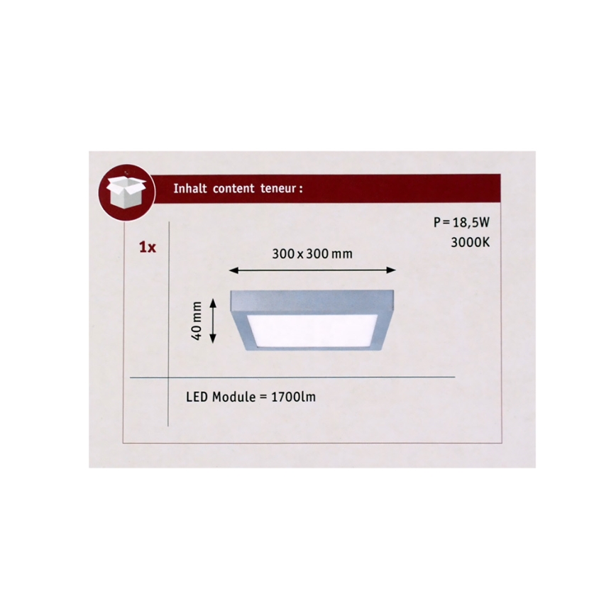 Paulmann 70650 - LED/17W Ceiling light LUNAR 230V 30x30 cm matte chrome