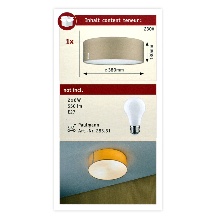 Paulmann 70952 - 2xE27/20W Ceiling light MARI 230V beige