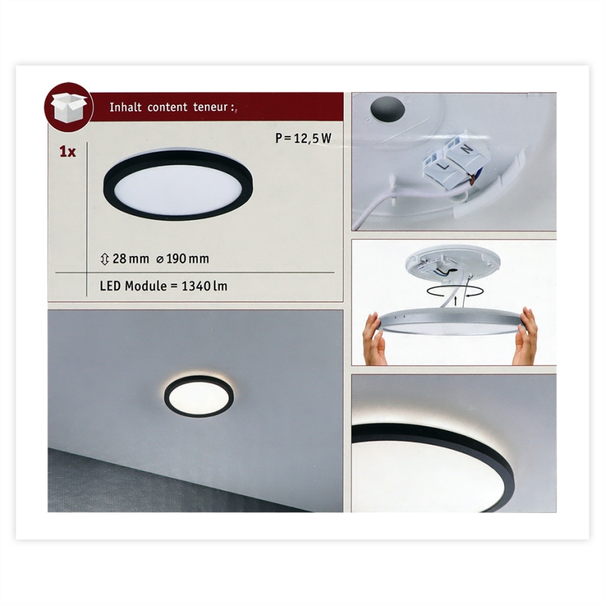 Paulmann 70997 - LED/11,2W Surface-mounted panel ATRIA 230V 3000K d. 19 cm black