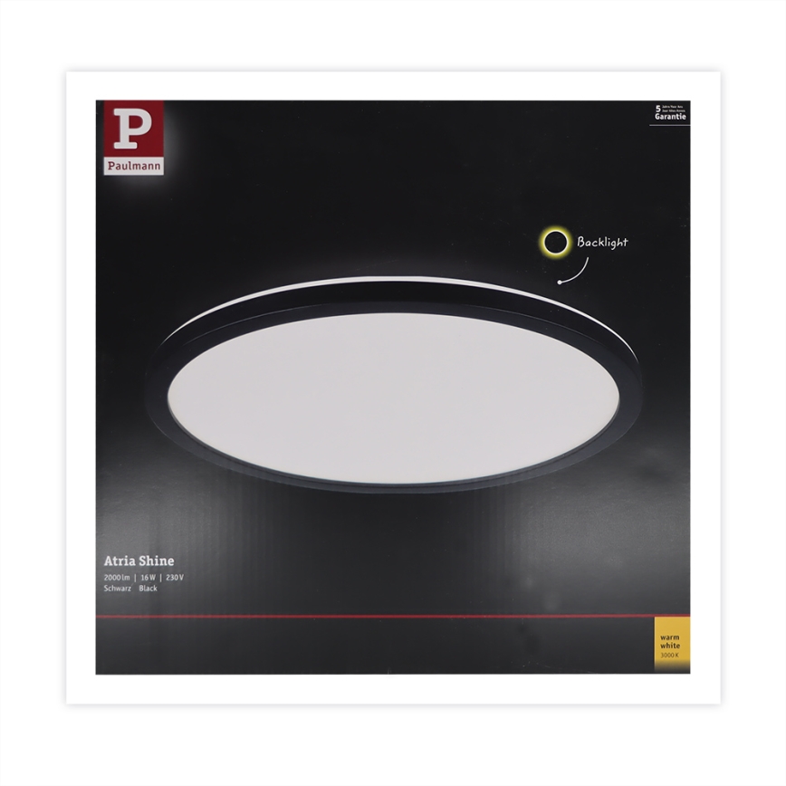 Paulmann 70998 - LED/16W Surface-mounted panel ATRIA 230V 3000K d. 29,3 cm black