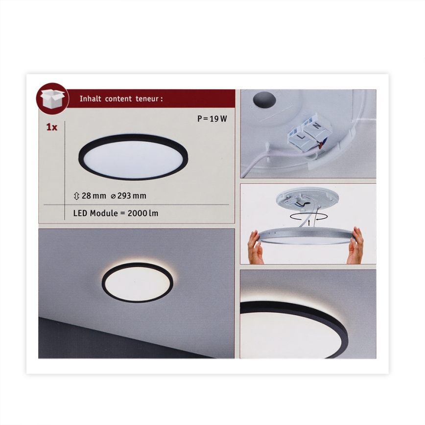 Paulmann 70998 - LED/16W Surface-mounted panel ATRIA 230V 3000K d. 29,3 cm black