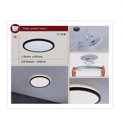 Paulmann 70998 - LED/16W Surface-mounted panel ATRIA 230V 3000K d. 29,3 cm black