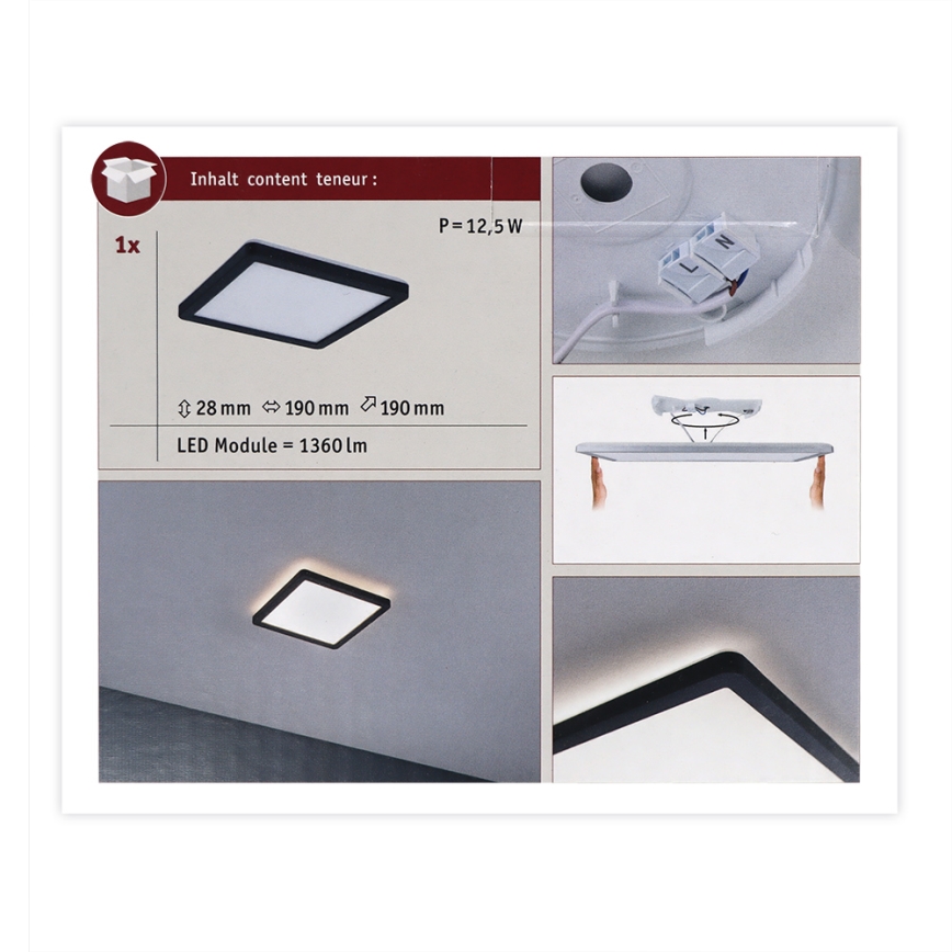 Paulmann 71000 - LED/11,2W Surface-mounted panel ATRIA 230V 3000K 19x19 cm black