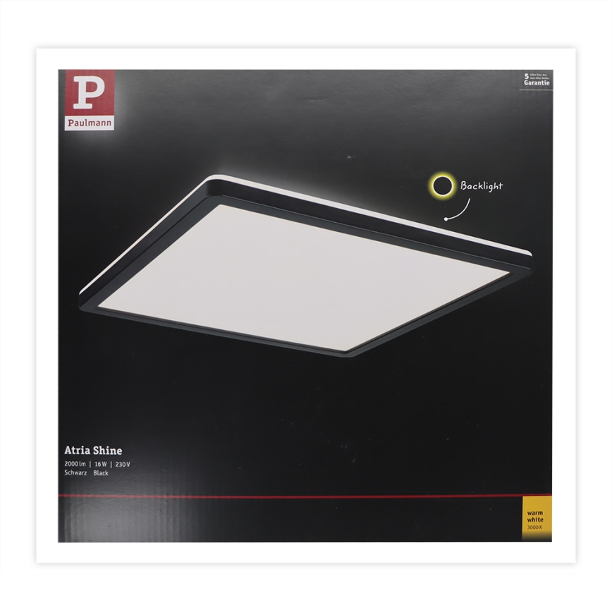 Paulmann 71001 - LED/16W Surface-mounted panel ATRIA 230V 3000K 29,3x29,3 cm black