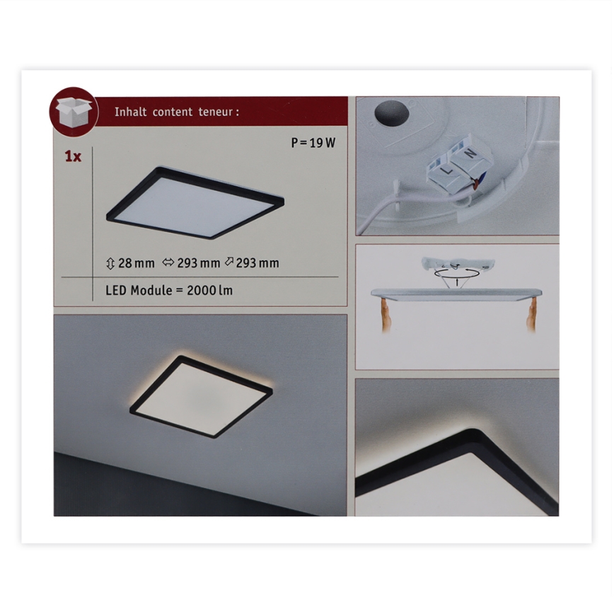 Paulmann 71001 - LED/16W Surface-mounted panel ATRIA 230V 3000K 29,3x29,3 cm black