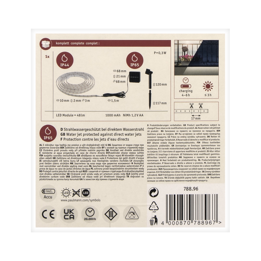 Paulmann 78896 - LED/0,3W IP44 Solar strip 3m 1,2V