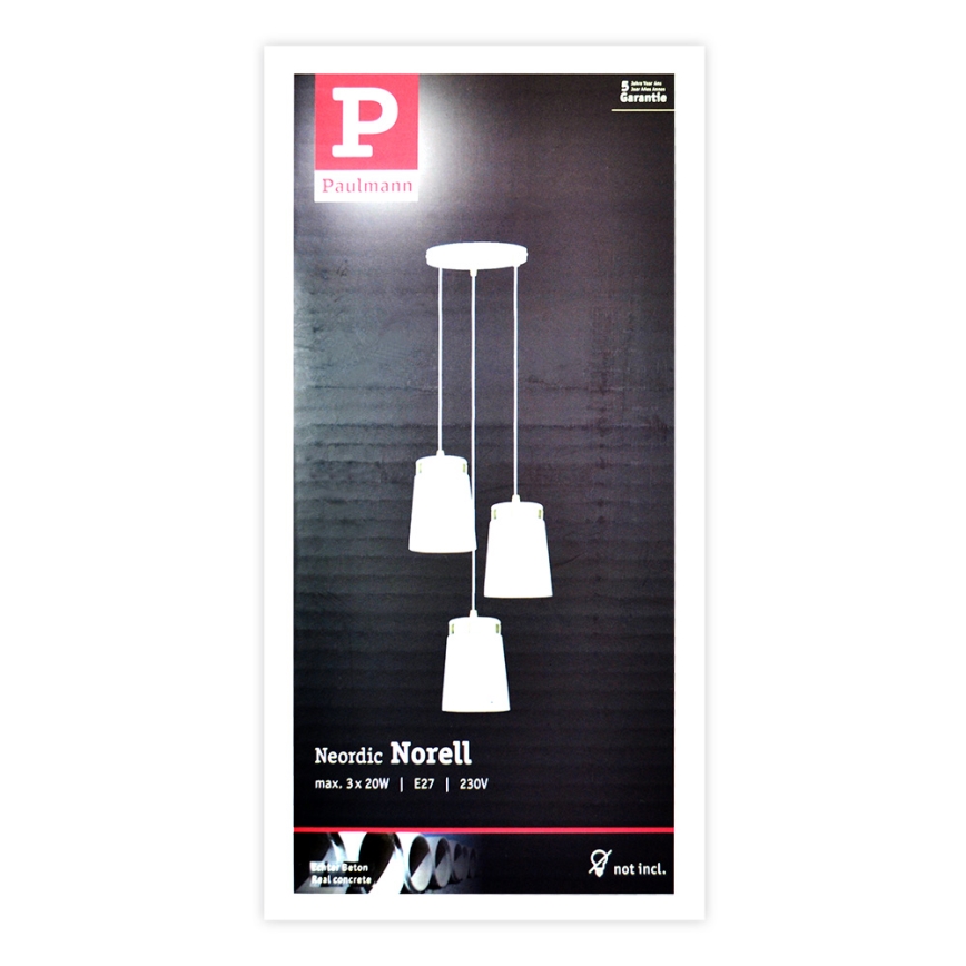 Paulmann 79627 - Chandelier on a string NORELL 3xE27/20W/230V concrete