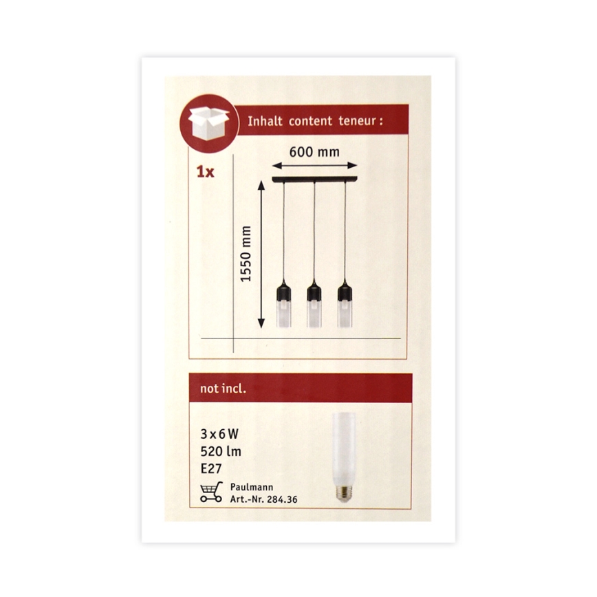 Paulmann 79642 - Chandelier on a string NEORDIC 3xE27/60W/230V