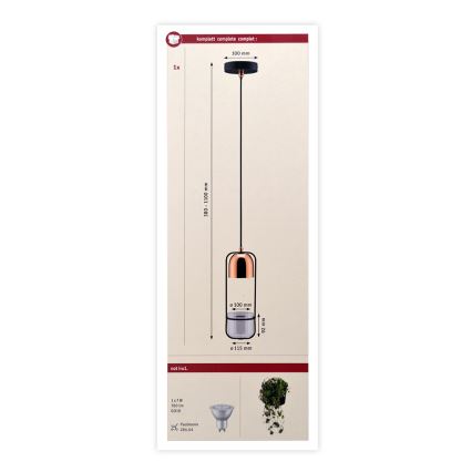 Paulmann 79749 - 1xGU10/20W Chandelier on a string FANJA 230V