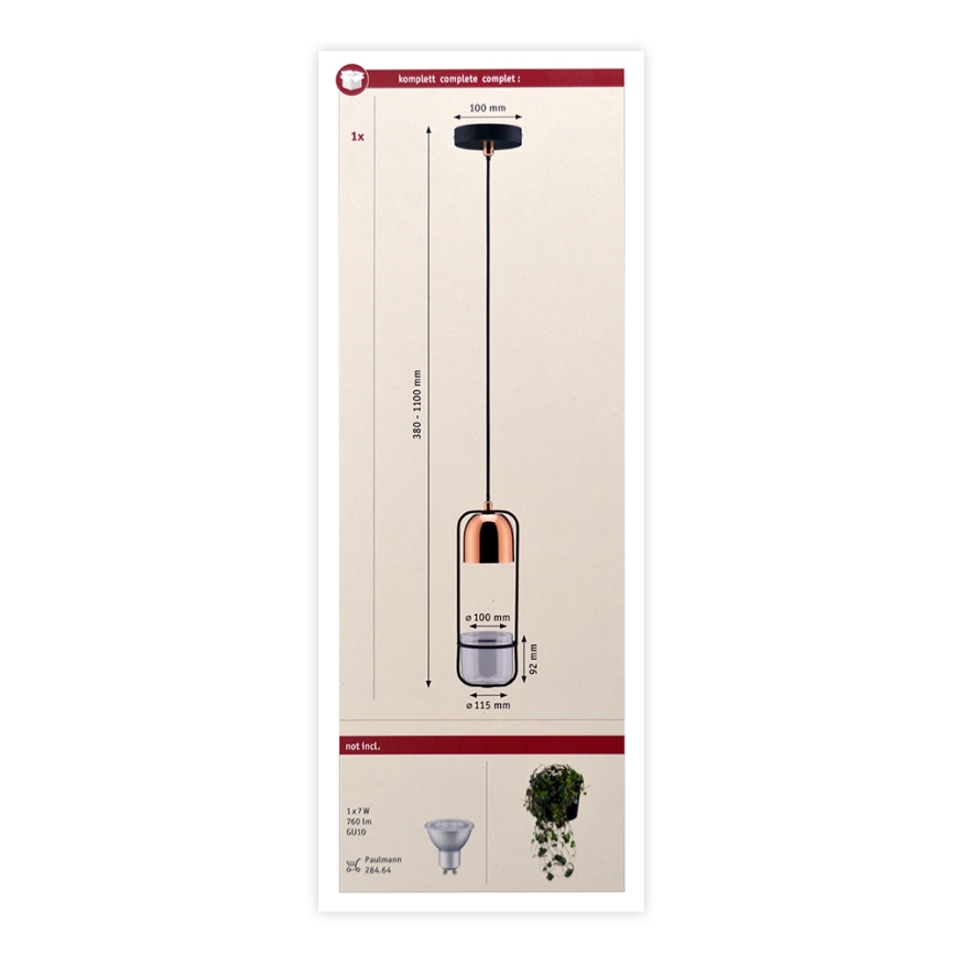 Paulmann 79749 - 1xGU10/20W Chandelier on a string FANJA 230V