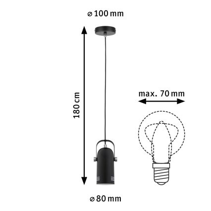 Paulmann 79766 - 1xE27/15W Cable-hung pendant light LAVEA 230V Black