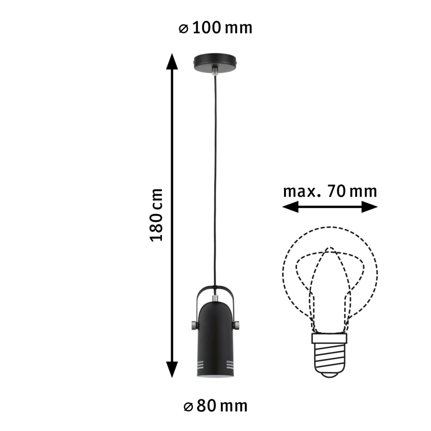 Paulmann 79766 - 1xE27/15W Cable-hung pendant light LAVEA 230V Black