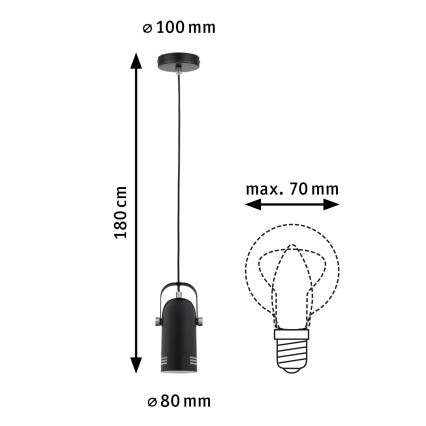 Paulmann 79766 - LAVEA LED Cable Pendant, 1×E27/8W, 230V, Black