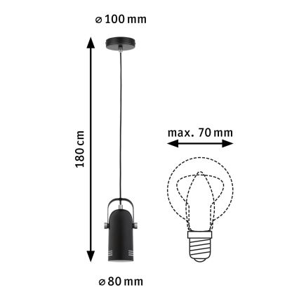 Paulmann 79766 - LAVEA LED RGBW Cable-Suspended Pendant 1x E27/9W 230V Black