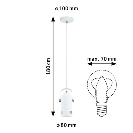 Paulmann 79767 - 1xE27/15W LAVEA cable-suspended pendant 230V white