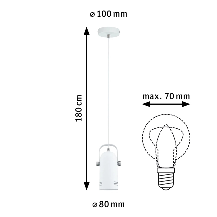 Paulmann 79767 - 1xE27/15W LAVEA cable-suspended pendant 230V white
