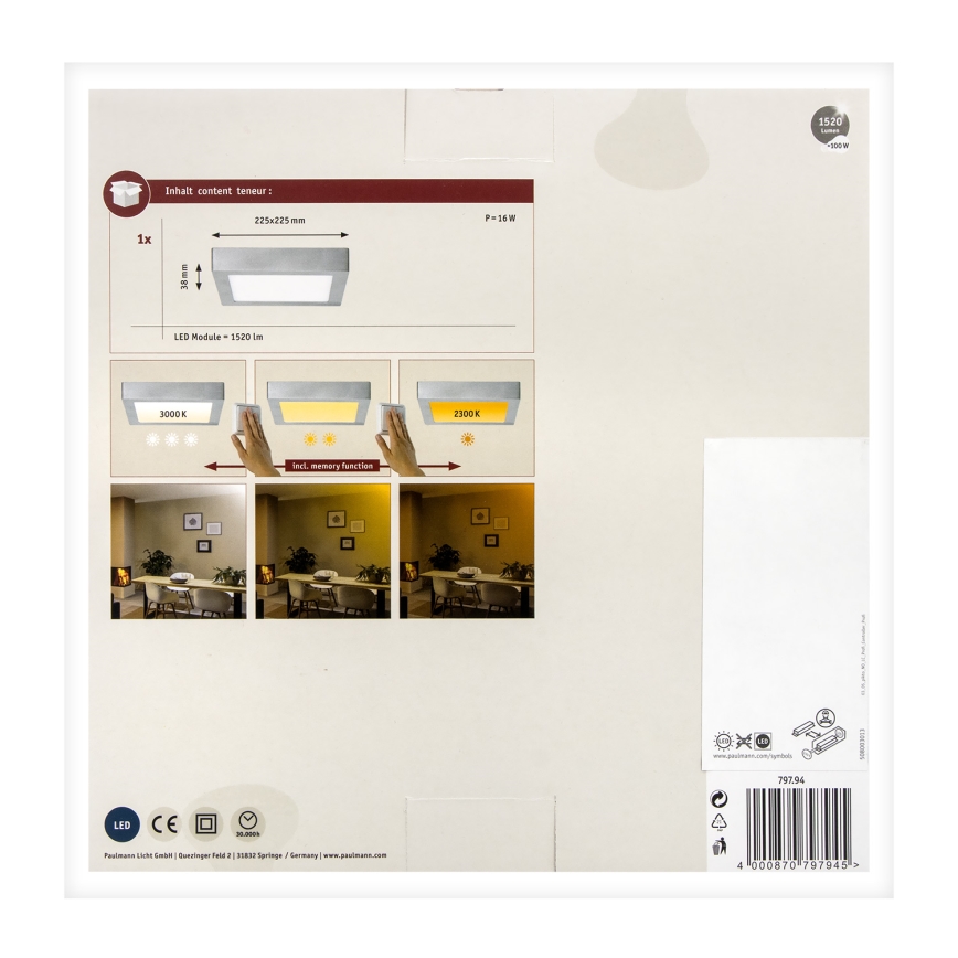 Paulmann 79794 - LED/13W Ceiling light CARPO 230V 2300/2500/3000K