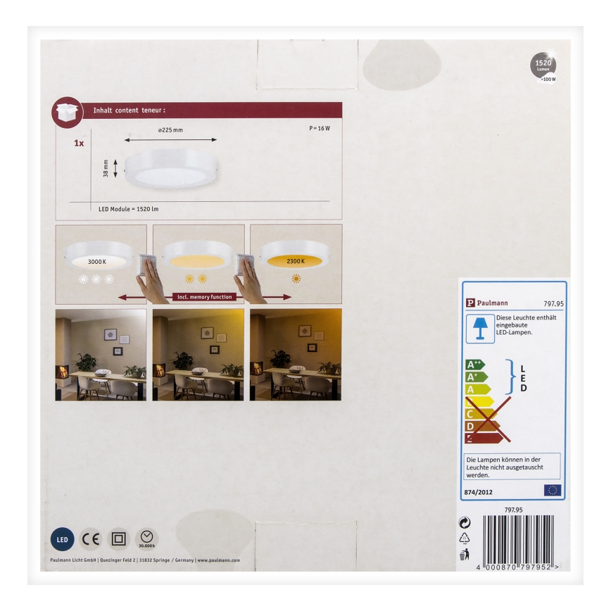Paulmann 79795 - LED/13W Ceiling light CARPO 230V 2300/2500/3000K