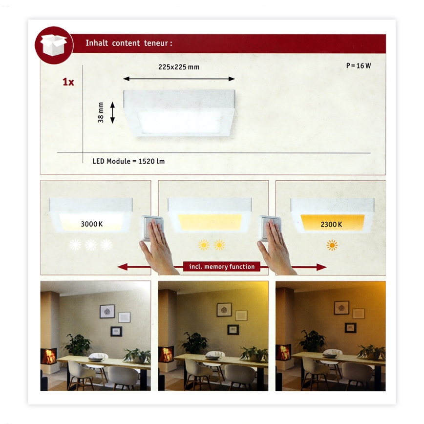 Paulmann 79796 - LED/13W Ceiling light CARPO 230V 2300-3000K