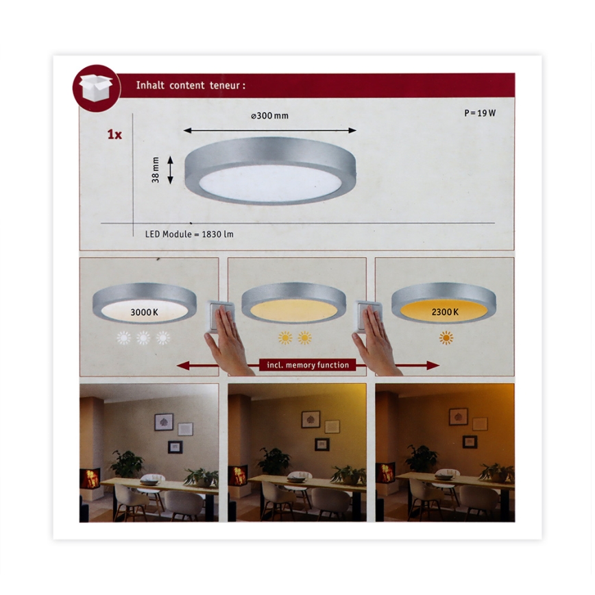 Paulmann 79798 - LED/16W Ceiling light CARPO 230V 2300/2500/3000K
