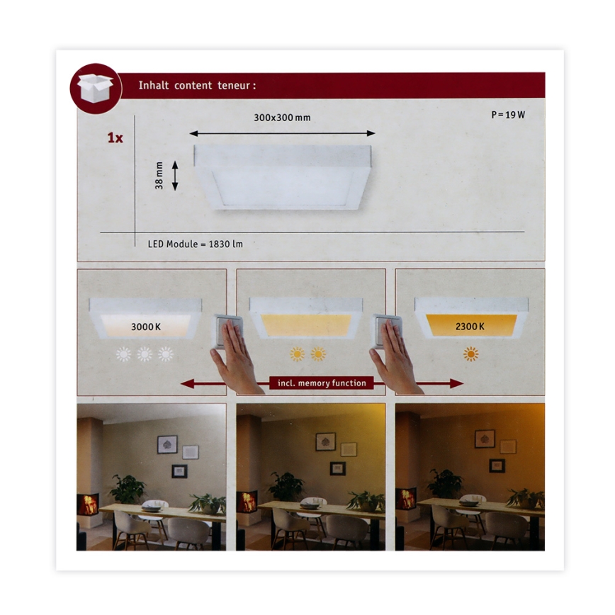 Paulmann 79801 - LED/13W Ceiling light CARPO 230V 2300/2500/3000K