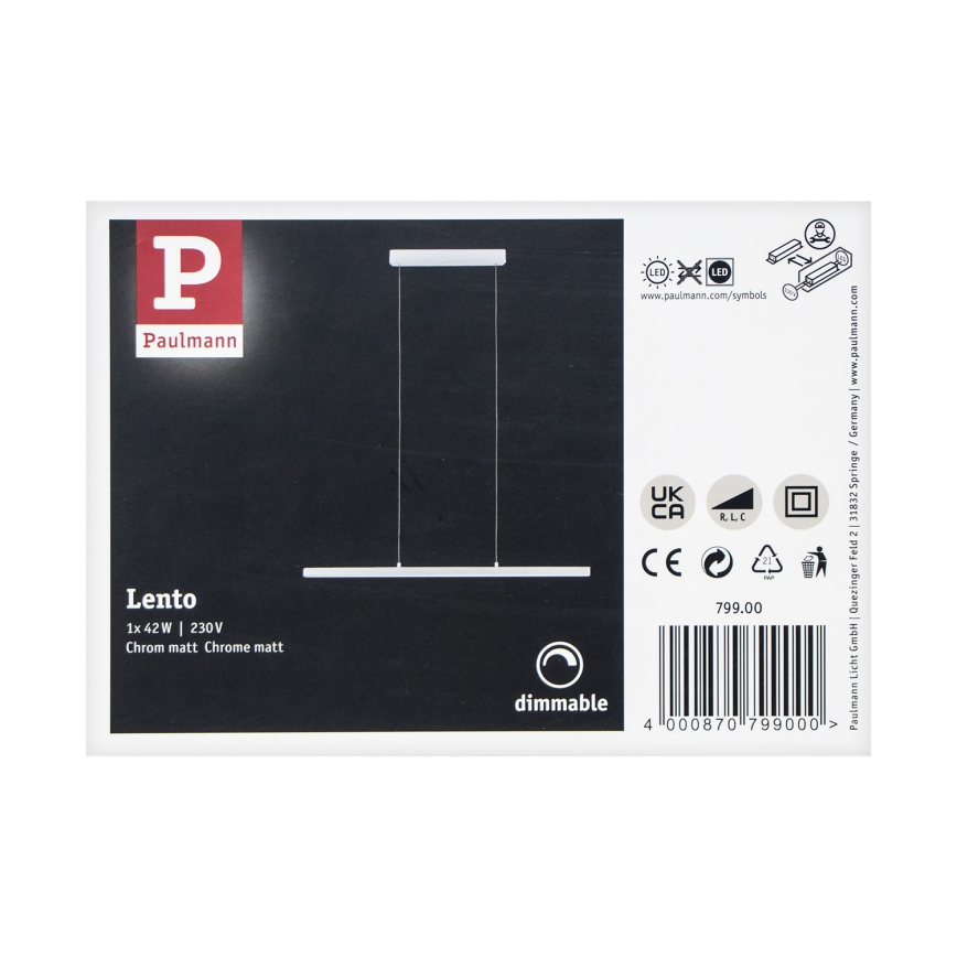 Paulmann 79900 - LED/42W Dimmable chandelier on a string LENTO 230V matte chrome