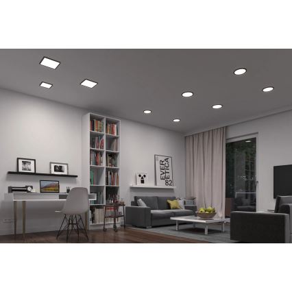 Paulmann 79967 - AREO 16W LED IP44 Dimmable Bathroom Recessed Ceiling Light, 230V, 23x23 cm, Black