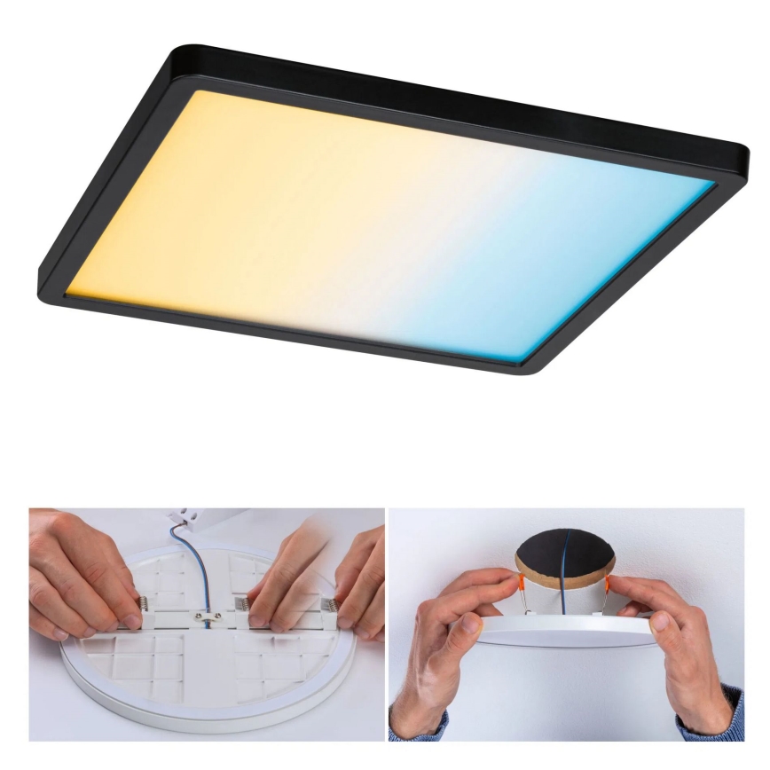 Paulmann 79967 - AREO 16W LED IP44 Dimmable Bathroom Recessed Ceiling Light, 230V, 23x23 cm, Black