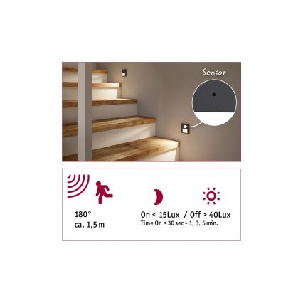 Paulmann 80003 - LED/1W Staircase light with sensor TSARO 230V Lead/matte chrome