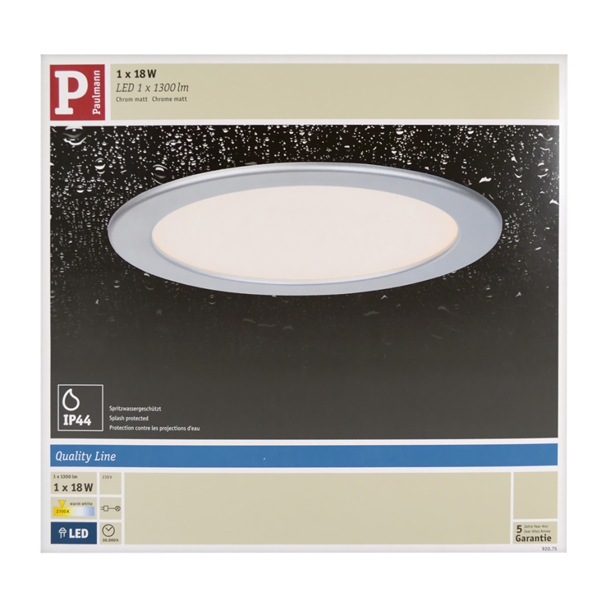 Paulmann 92075 - LED/18W Bathroom recessed light QUALITY LINE 230V IP44