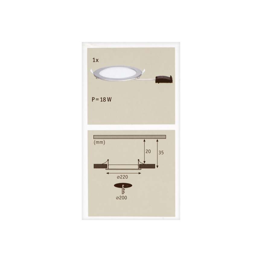 Paulmann 92075 - LED/18W Bathroom recessed light QUALITY LINE 230V IP44
