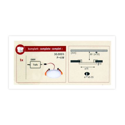 Paulmann 92387 - LED/4,5W IP44 Bathroom recessed light VARIFIT 230V
