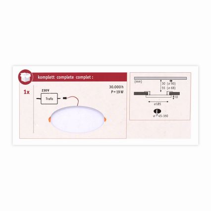Paulmann 92389 - LED/17W IP44 Bathroom recessed light VARIFIT 230V