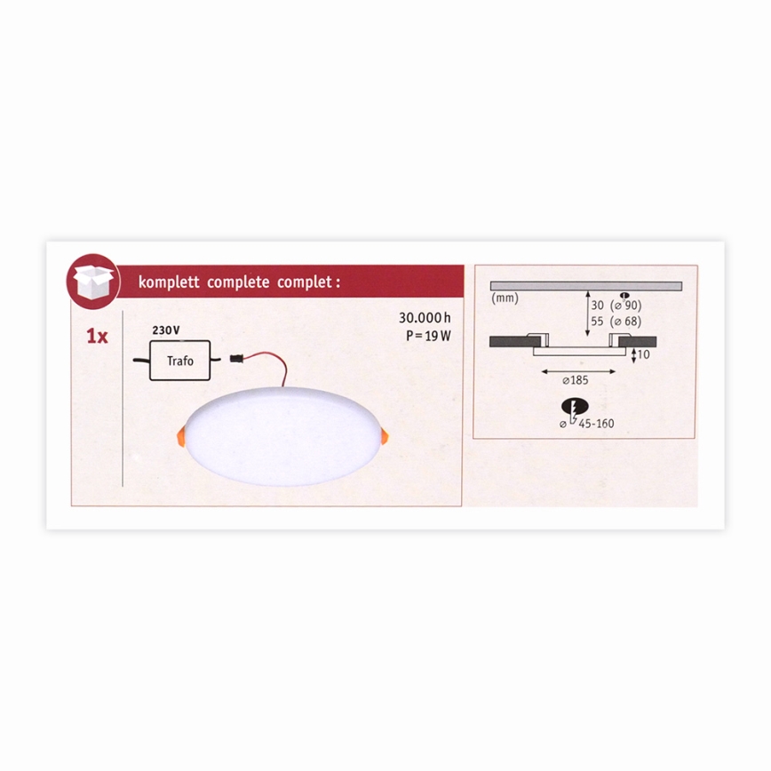 Paulmann 92389 - LED/17W IP44 Bathroom recessed light VARIFIT 230V
