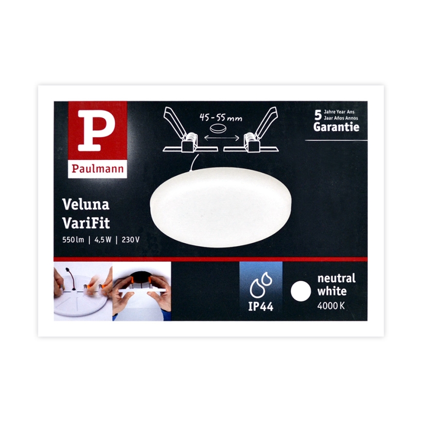 Paulmann 92390 - LED/4,5W IP44 Bathroom recessed light VARIFIT 230V
