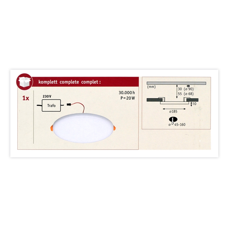 Paulmann 92392 - LED/17,5W IP44 Bathroom recessed light VARIFIT 230V