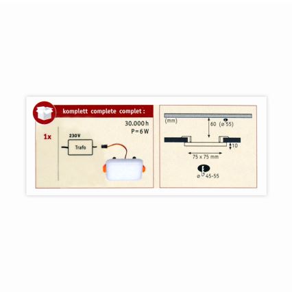 Paulmann 92393 - LED/4,5W IP44 Bathroom recessed light VARIFIT 230V
