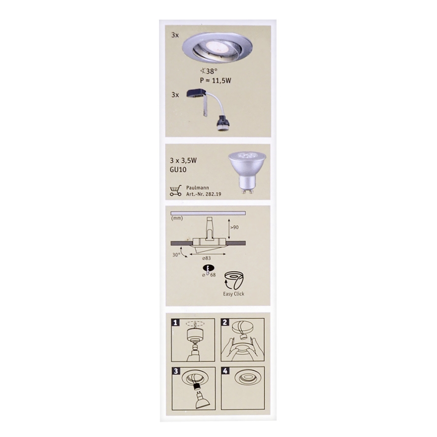 Paulmann 92516 - SET 3xLED-GU10/3,5W Bathroom recessed light PREMIUM LINE 230V