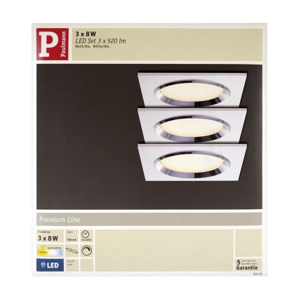 Paulmann 92695 - SET 3xLED/8W Dimmable recessed light DICE 230V