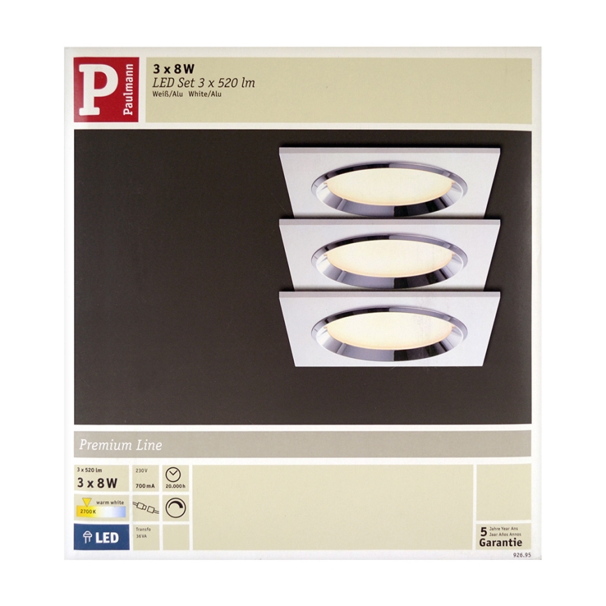 Paulmann 92695 - SET 3xLED/8W Dimmable recessed light DICE 230V