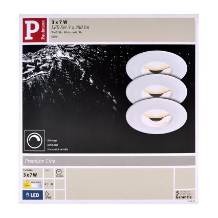 Paulmann 92847 - SET 3xLED/7W IP65 bathroom suspended ceiling light COIN 230V