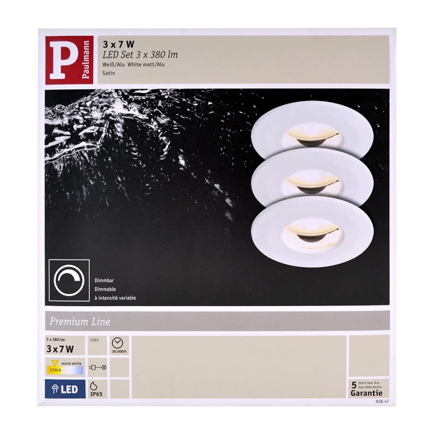 Paulmann 92847 - SET 3xLED/7W IP65 bathroom suspended ceiling light COIN 230V