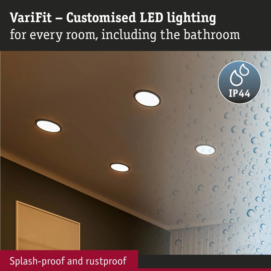 Paulmann 93102 - LED 16W IP44 Dimmable Bathroom Recessed Downlight AREO 230V 2000/3000/4000K Ø 23 cm Black