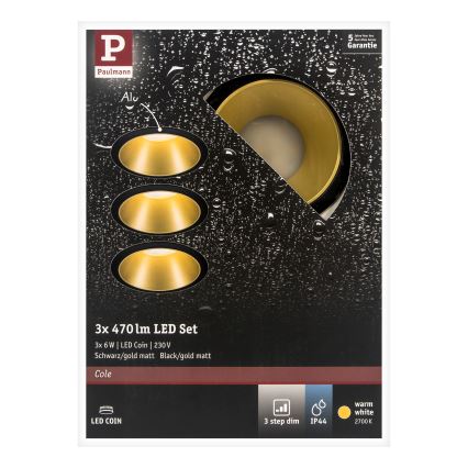 Paulmann 93404 - SADA 3xLED/6,5W IP44 Dimmable bathroom recessed light COLE 230V