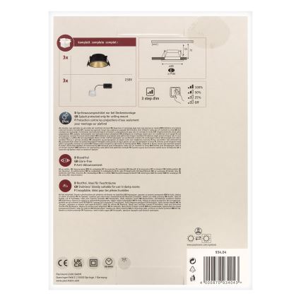 Paulmann 93404 - SADA 3xLED/6,5W IP44 Dimmable bathroom recessed light COLE 230V