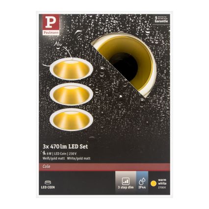 Paulmann 93406 - SET 3xLED/6,5W IP44 Dimmable bathroom recessed light COLE 230V