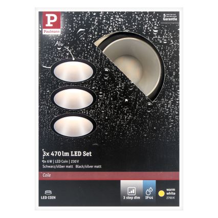 Paulmann 93408 - SET 3xLED/6,5W IP44 Dimmable bathroom recessed light COLE 230V