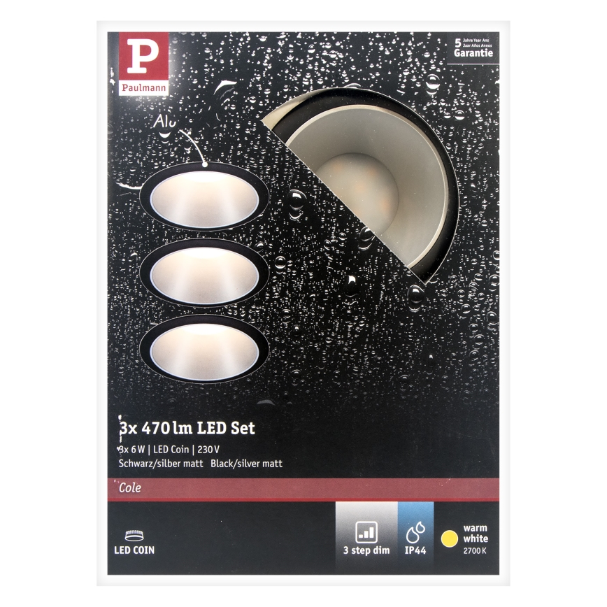 Paulmann 93408 - SET 3xLED/6,5W IP44 Dimmable bathroom recessed light COLE 230V