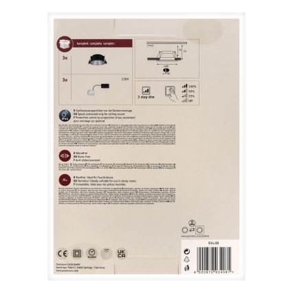 Paulmann 93408 - SET 3xLED/6,5W IP44 Dimmable bathroom recessed light COLE 230V