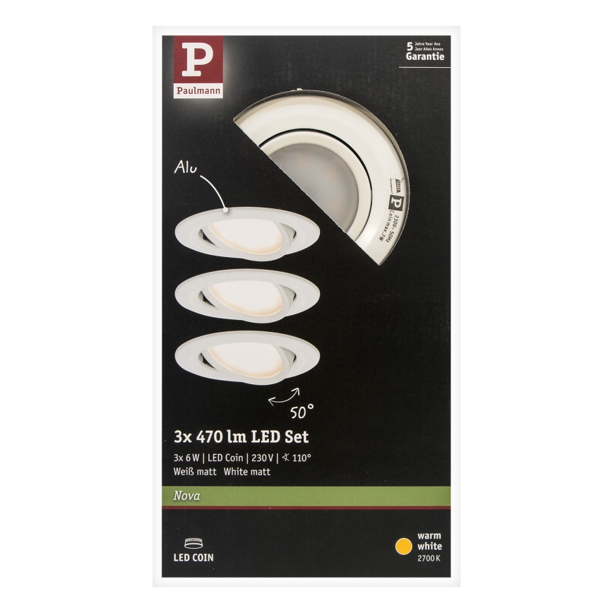 Paulmann 93449 - SET 3xLED/6,5W IP23 Bathroom recessed light NOVA 230V